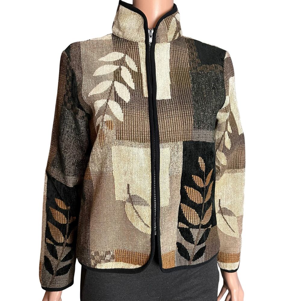 Coldwater Creek Tapestry Zip Jacket Leaf Pattern Petite Medium PM